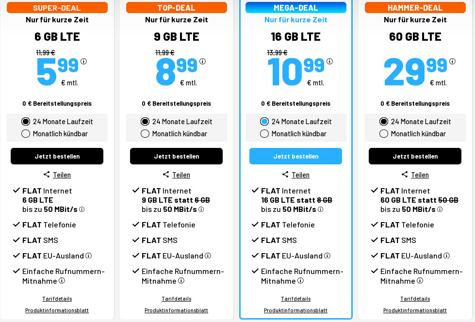 Tariftipp 5 GB Tarife: Sim.de 5 GB LTE Allnet-Flat für 4,99 Euro ohne Laufzeit