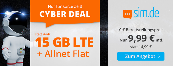 Black Friday Tarife: Sim.de 15 GB LTE All-In-Flat für 9,99 Euro ohne Laufzeit