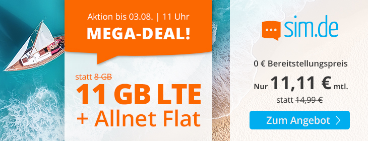 Preiskracher 11 GB Tarife: Simde 11 GB Allnet-Flat fr 11,11 Euro und ohne Laufzeit