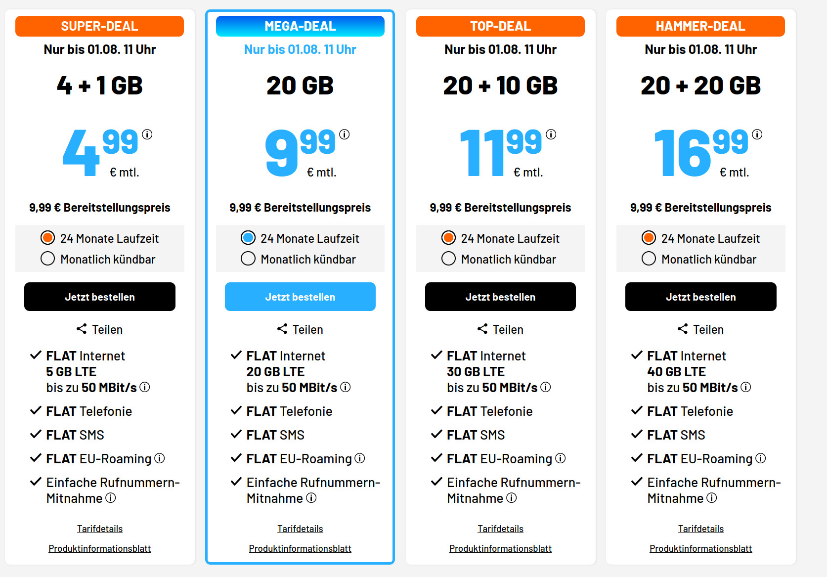 Sommer-Deal 5 GB Tarife: Sim.de 5 GB LTE Allnet-Flat für 4,99 Euro ohne Laufzeit