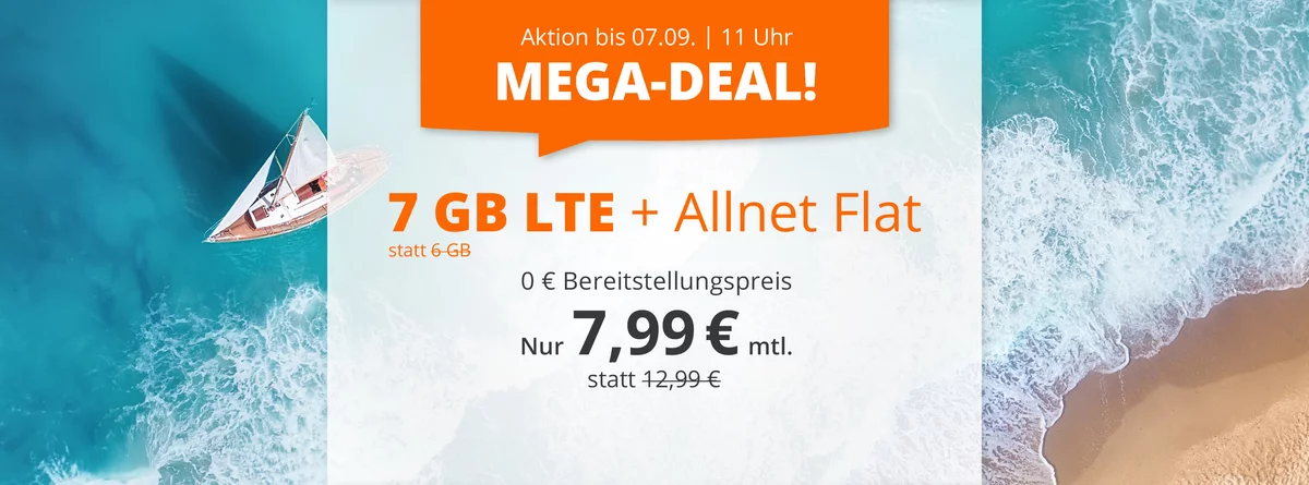 Tariftipp 7 GB Tarife: Sim.de 7 GB LTE All-In-Flat für 7,99 Euro ohne Laufzeit, 5 Euro sparen